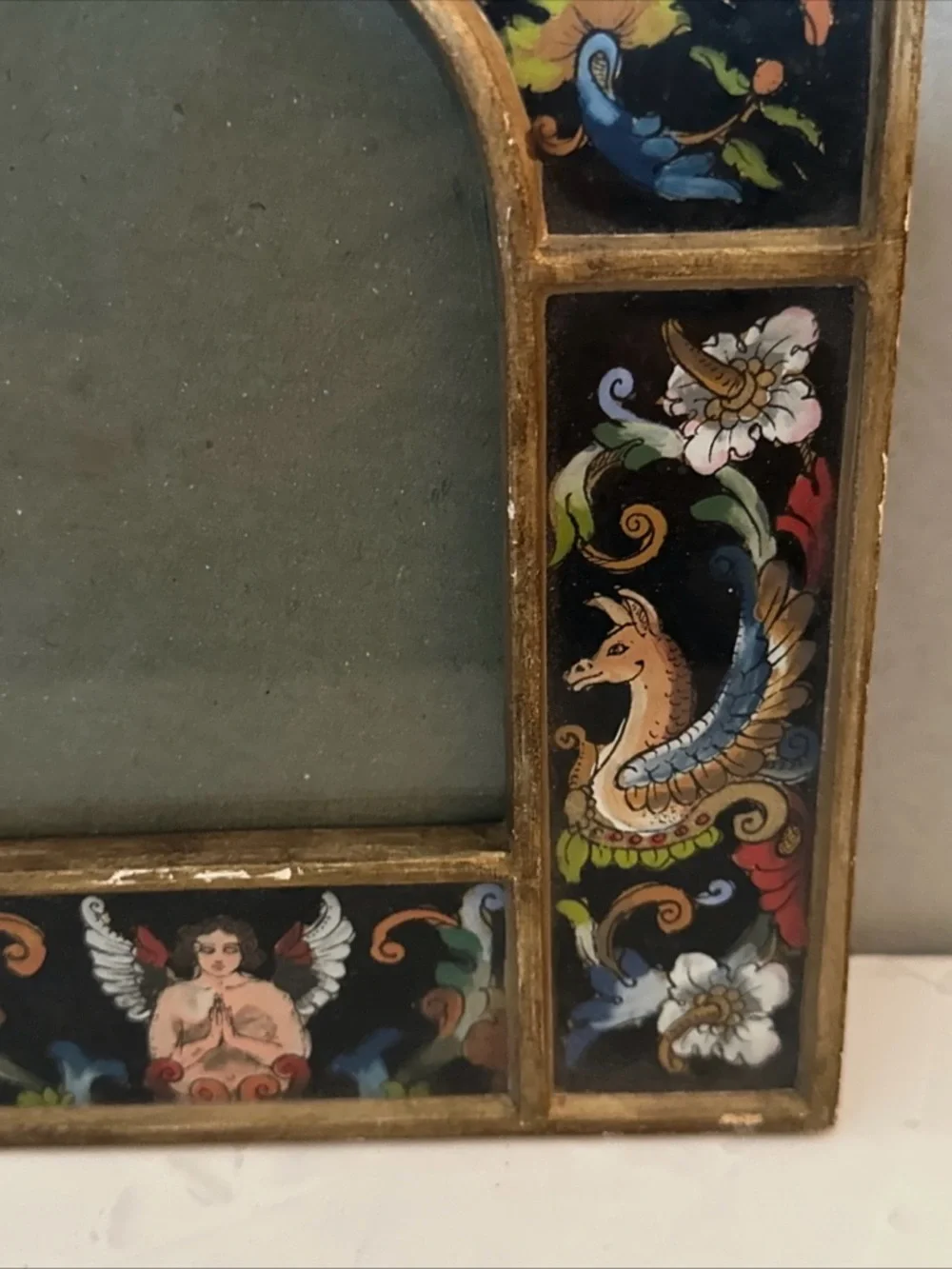 UNIQUE VINTAGE PICTURE FRAME w/Reverse Painting on GLASS 3.5X5 - Picture 5 of 11